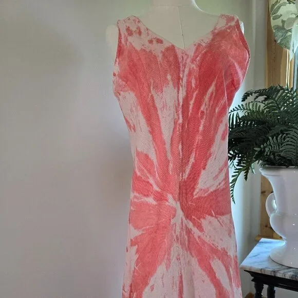 Haris Cotton Brand Dress Tie-Dye Linen Shift Sz. S Red/Pink/White Blend - Picture 2 of 13